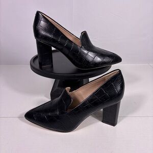 NWOT AD & Daughters Black Croc-Embossed Block Heels Size 8.5